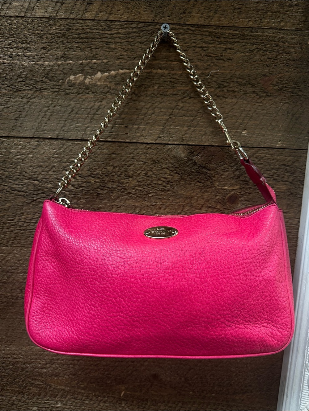 Coach Pink Pebbled Leather Chain Shoulder Bag